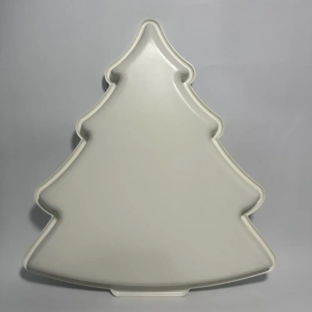 Vtg White Plastic Christmas Tree-Shaped Cookie Tray Made In USA EUC